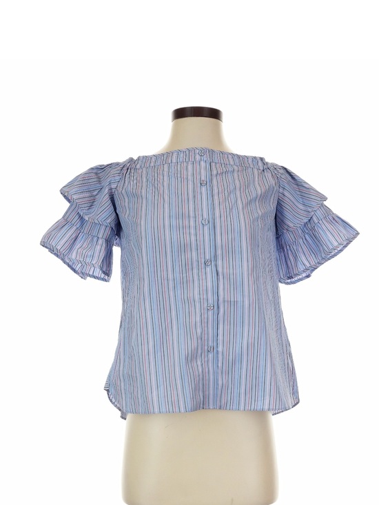 Parker Tops - Parker Light Blue Multi-Striped Ruffle Sleeve Blouse